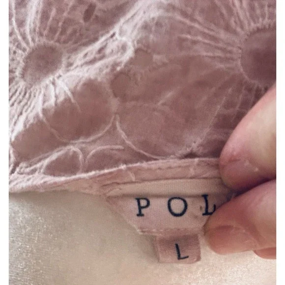POL Anthropology Women Pink Lace Embroidered Eyelet Crop Top Balloon Sleeves L - Picture 7 of 8